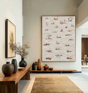 Large Contemporary Beach People Canvas Wall Art Modern Coastal Figurative Painting for Home Decor