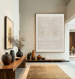 Large Contemporary Neutral Textured Oil Painting Gold Framed Canvas Wall Art for Luxury Interior Decor
