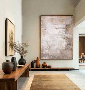 Large Contemporary Neutral Abstract Canvas Wall Art Minimalist Beige Painting for Interior Decor