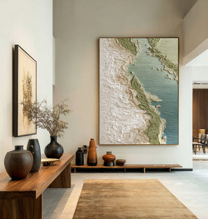 Large Coastal Landscape Canvas Wall Art Textured Ocean Shore Painting for Living Room Decor
