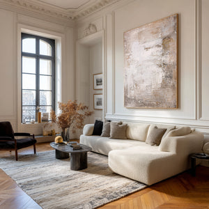 Large Contemporary Neutral Abstract Canvas Wall Art Minimalist Beige Painting for Interior Decor