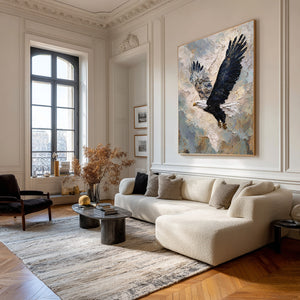 Large Vertical Textured Bald Eagle Canvas Wall Art Modern Wildlife Art for Living Room & Office