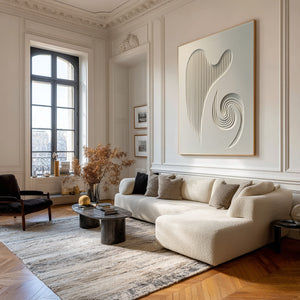 Large Contemporary Plaster Texture 3D Organic Canvas Wall Art Luxury Neutral Art for Home & Gallery