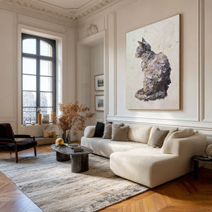 Large Impasto Cat Portrait Canvas Wall Art Textured Pet Art for Entryway & Study Decor
