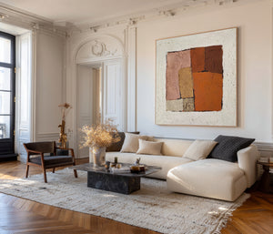 Large Earth Tone Abstract Block Canvas Wall Art Textured Modern Painting for Neutral Interior Decor