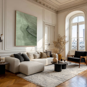 Large Textured Green Abstract Canvas Wall Art Contemporary Minimalist Painting for Home Decor