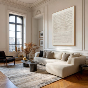 Large Contemporary Neutral Textured Oil Painting Gold Framed Canvas Wall Art for Luxury Interior Decor