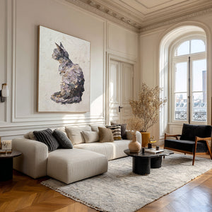 Large Impasto Cat Portrait Canvas Wall Art Textured Pet Art for Entryway & Study Decor