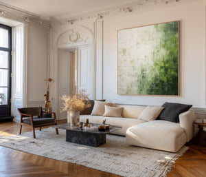 Large Green Abstract Geometric Canvas Wall Art Textured Modern Painting for Living Room Decor