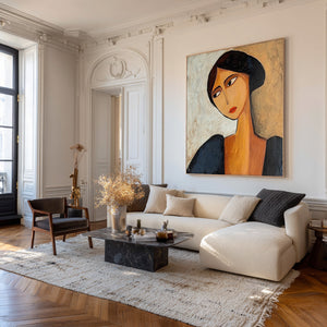 Large Contemporary Modernist Woman Portrait Canvas Wall Art Luxury Figurative Art for Home & Gallery Decor