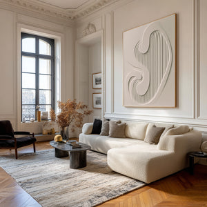 Large Contemporary Plaster Texture 3D Swirl Canvas Wall Art Luxury Neutral Art for Home & Gallery