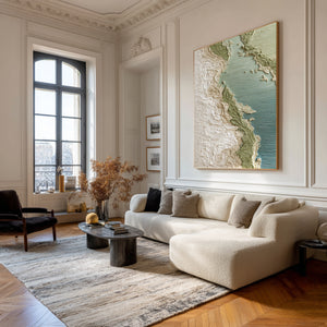 Large Coastal Landscape Canvas Wall Art Textured Ocean Shore Painting for Living Room Decor