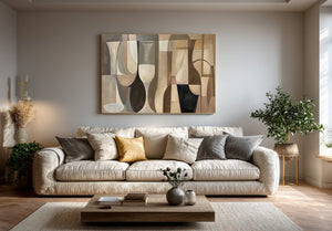 Large Abstract Geometric Canvas Wall Art Modern Cubist Painting for Living Room Decor