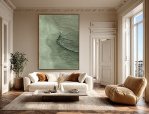 Large Textured Green Abstract Canvas Wall Art Contemporary Minimalist Painting for Home Decor