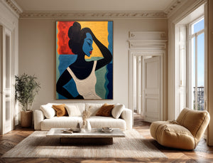 Large Geometric Oil Painting - Abstract Portrait Art on Canvas Hand Painted for Contemporary Interior