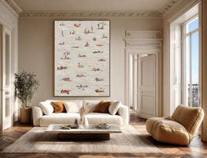 Large Contemporary Beach People Canvas Wall Art Modern Coastal Figurative Painting for Home Decor