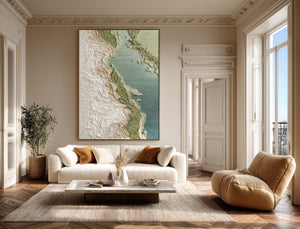 Large Coastal Landscape Canvas Wall Art Textured Ocean Shore Painting for Living Room Decor