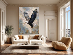 Large Vertical Textured Bald Eagle Canvas Wall Art Modern Wildlife Art for Living Room & Office