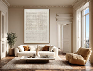 Large Contemporary Neutral Textured Oil Painting Gold Framed Canvas Wall Art for Luxury Interior Decor