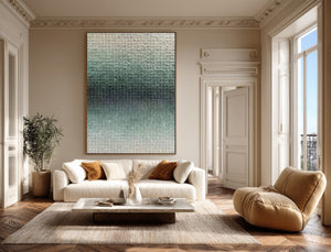 Large Modern Geometric Abstract Canvas Wall Art Textured Green Painting for Interior Decor