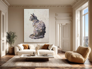Large Impasto Cat Portrait Canvas Wall Art Textured Pet Art for Entryway & Study Decor