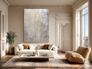 Large Minimalist Neutral Abstract Canvas Wall Art Textured Oil Painting for Entryway & Bedroom Decor