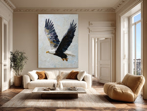 Large Impasto Textured Eagle in Flight Canvas Wall Art Textured Animal Art for Entryway & Study Decor
