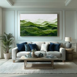 Large Abstract Green Mountain Landscape Canvas Wall Art Modern Nature Painting