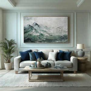 Large Contemporary Mountain Oil Painting Green Landscape Canvas Wall Art for Modern Home Decor