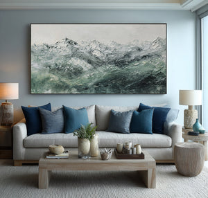 Large Abstract Mountain Oil Painting Green Landscape Canvas Wall Art for Living Room Decor