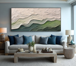 Large Textured Ocean Wave Oil Painting Modern Green Abstract Canvas Wall Art for Living Room Decor