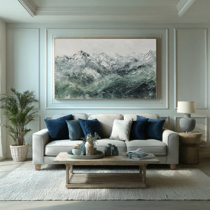 Large Abstract Mountain Oil Painting Green Landscape Canvas Wall Art for Living Room Decor