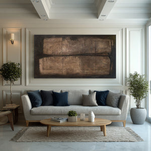 Large Horizontal Wabi-Sabi Abstract Canvas Wall Art Modern Rustic Neutral Art for Living Room Decor