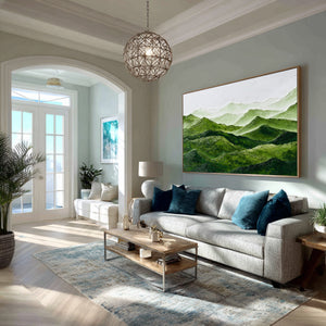 Large Abstract Green Mountain Landscape Canvas Wall Art Modern Nature Painting