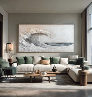 Large Ocean Wave Canvas Wall Art Modern Coastal Painting for Living Room Decor