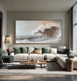 Large Coastal Ocean Wave Canvas Wall Art Contemporary Seascape Painting for Home Decor