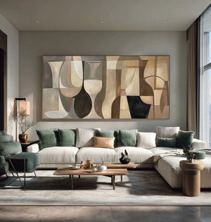 Large Abstract Geometric Canvas Wall Art Modern Cubist Painting for Living Room Decor