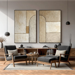 Large Contemporary Relief Arch Geometric Textured Canvas Wall Art (Set of 2) Light Luxury Canvas Art for Home & Gallery Decor
