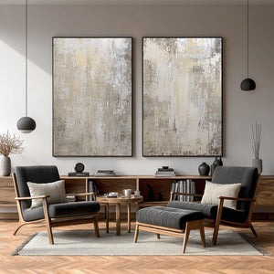 Large Set of 2 Neutral Abstract Textured Canvas Wall Art Wabi-Sabi Canvas Art for Living Room Decor