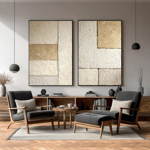 Large Minimalist Textured Block Canvas Wall Art (Set of 2) Textured Painting for Entryway & Study Decor