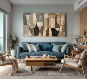 Large Abstract Geometric Canvas Wall Art Modern Cubist Painting for Living Room Decor