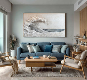 Large Ocean Wave Canvas Wall Art Modern Coastal Painting for Living Room Decor