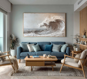 Large Ocean Wave Canvas Wall Art Modern Coastal Painting for Living Room Decor