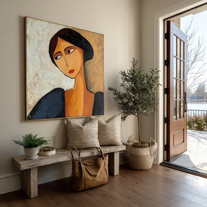 Large Contemporary Modernist Woman Portrait Canvas Wall Art Luxury Figurative Art for Home & Gallery Decor