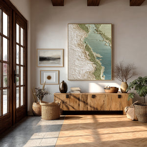Large Coastal Landscape Canvas Wall Art Textured Ocean Shore Painting for Living Room Decor
