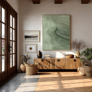 Large Textured Green Abstract Canvas Wall Art Contemporary Minimalist Painting for Home Decor