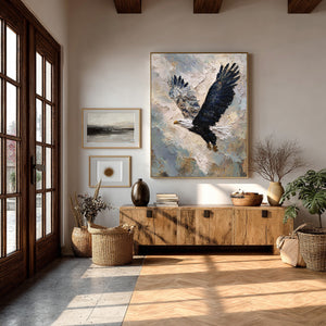 Large Vertical Textured Bald Eagle Canvas Wall Art Modern Wildlife Art for Living Room & Office