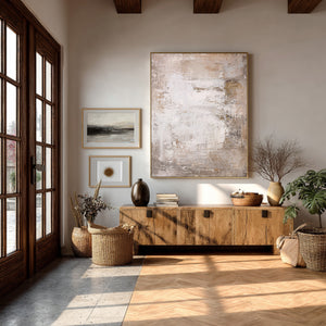 Large Contemporary Neutral Abstract Canvas Wall Art Minimalist Beige Painting for Interior Decor