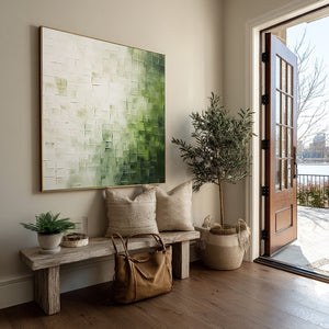 Large Green Abstract Geometric Canvas Wall Art Textured Modern Painting for Living Room Decor