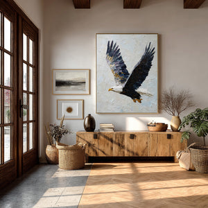 Large Impasto Textured Eagle in Flight Canvas Wall Art Textured Animal Art for Entryway & Study Decor